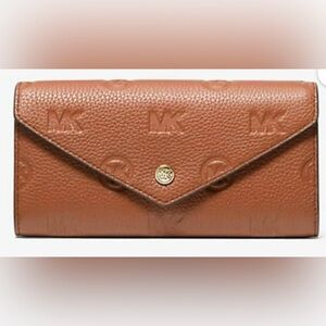Michael Kors Embossed Logo Envelope Wallet in Cognac